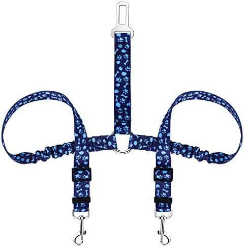 SlowTon Double Dog Seat Belt for Car with Elastic Bungee Buffer, Adjustable