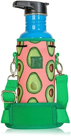Made Easy Kit Neoprene Water Bottle Carrier Holder with Adjustable Shoulder Strap for Insulating & Carrying Water Container Canteen Flask Available in 5 Sizes (Green Pink Avocado, M (16oz-22oz))