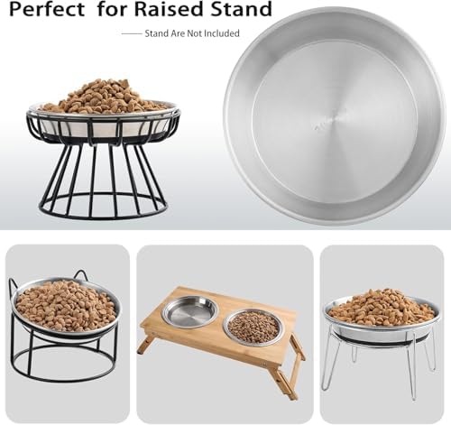 WROSWT Stainless Steel Cat Bowls,Whisker Friendly Shallow Cat Dishes for Food and Water,Non-Slip Silicone Bottom,Heavy Duty,Replacement Kitten Metal Plate for Elevated Stands,6 Pack