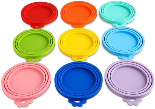Yobbai 9 Pack Silicone Pet Food Can Lids, Universal Dog & Cat Food Covers, Fits 3 to 13.2 oz Cans, Airtight, BPA-Free, Dishwasher Safe, Reusable