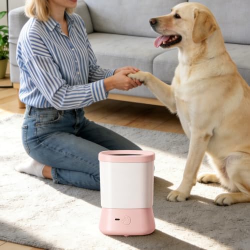 Electric Dog Paw Cleaner, Rechargeable Automatic Paw Washer with 360° Soft Silicone Bristles, Portable Pet Foot Cleaner for Small Medium Large Dogs Cats (Pink)