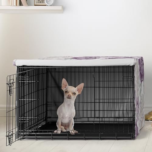 Sweet Jojo Designs 24in. Small Dog Crate Cover (Purple Boho Floral) for Girls Pet Cage, Kennel Covers (Shabby Chic, Bohemian, Vintage, Garden, Watercolor, Flower, Nature, Elegant, Pastel, Lavender)