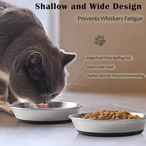 WROSWT Stainless Steel Cat Bowls,Whisker Friendly Shallow Cat Dishes for Food and Water,Non-Slip Silicone Bottom,Heavy Duty,Replacement Kitten Metal Plate for Elevated Stands,6 Pack