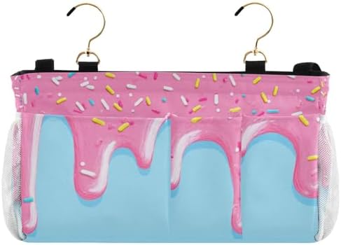 Bedside Caddy Hanging Bunk Bed Caddy Bed Organizer Hanging Pocket with 2 Hooks Bedside Storage Organizer Pocket Bag Holder Cartoon Dripping Frosting