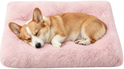 Rectangle Long Plush Pet Crate Mat, Anti-Slip Oxford Underside, 3D Elastic PP Cotton Kennel Cushion, Warm Skin-Friendly Rest Pad for Small Medium Large Dogs Cats (Light Pink,X-Large)