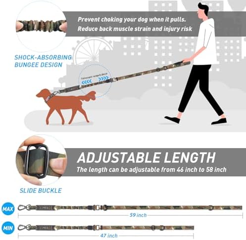 Hotsky Tactical Bungee Shock Absorbing No Pull Strong Dog Leash,CP,4-6FT