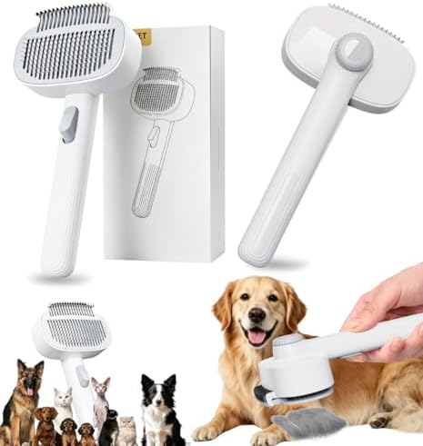 Pet Grooming Brush – Deshedding Comb for Dogs & Cats(White)