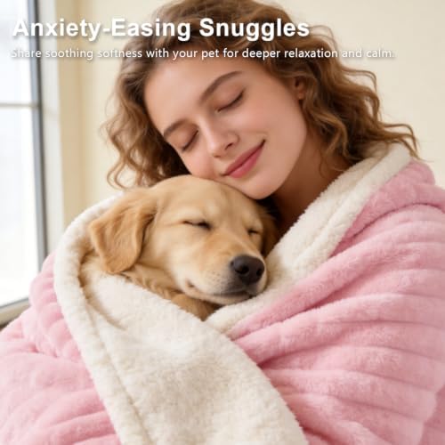 PERFEMET Waterproof Blanket for Bed Couch Sofa, Washable Leakproof Pet Blankets Calming Puppy Kitten, Reversible Fleece Furniture Protector Decorative Pink Blankets for Home, 40"X50", Pink