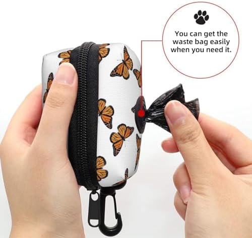 Puppy Dog Waste Bag Holder Butterfly Flying, Lightweight Waterproof Pouch with Carabiner for Leash Attachment
