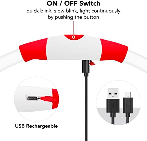 Colaseeme Light Up Dog Collar, USB Rechargeable LED Glow, Red