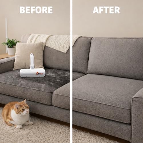 3-in-1 Pet Hair Remover Set with Cleaning Brush and Detailer Scraper - Reusable Roller for Couch, Furniture, Dog & Cat Hair - Self Cleaning Lint Remover Tool for Carpet, Sofa & Bedding