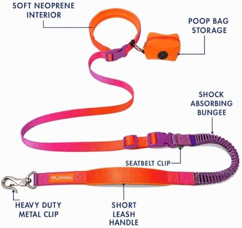 RYNVALE Hands Free Dog Leash with Car Seatbelt Clip & Poop Bag