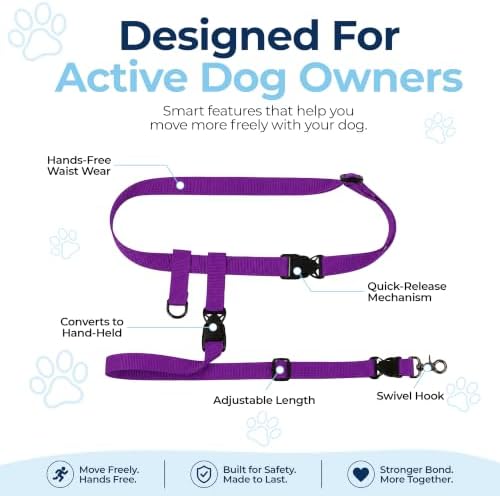 The Buddy System - Hands Free Dog Leash - Regular Dog, X-Large, Purple