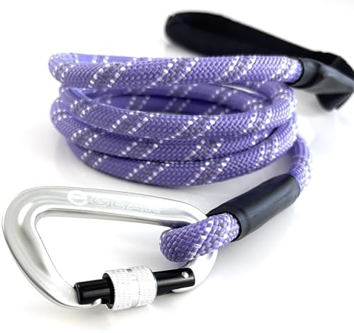 Heavy Duty Rope Dog Leash with 1100LB Rated Locking Carabiner – 6FT Climbing-Inspired Reflective Rope Leash for Large & Medium Dogs that Pull – Padded Handle (Purple)