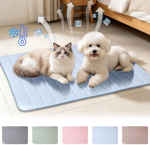 Dog Cooling Mat Pad, Self-Cooling Pet Mat, Washable Portable Coolings Pad for Dogs Cats, Ice Silk Foldables Mat, Extra Large Self-Cooling Pad for Large Small Dogs (Grey, L)