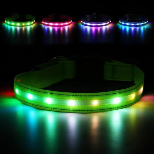 LED Dog Collar, RGB Light Up Dog Collar USB Rechargeable 6 Modes