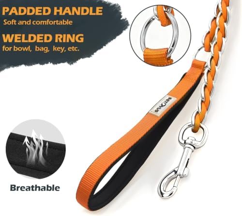 Chain Dog Leash, Bite-Proof Metal Leash, with Padded Handle