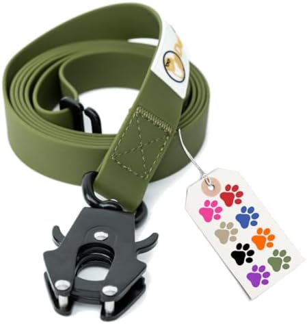 6 FT Silicone Dog Leash - Heavy Duty No Chew, Quick Release/Locking Carabiner for Medium Large Dogs and Police Breeds - Waterproof, Durable, Strong Tactical Leash (6FT, Army Green)