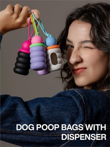 Dog Waste Bag Dispenser Pet Poop Bags Holder for Leash Lightweight Doggie Waste Bags Dispensers with Leash Attachment Includes 15 Bags(Silver)