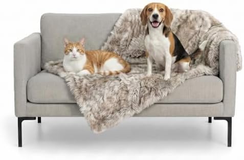 Furhaven Waterproof Throw Blanket for Dogs & Indoor Cats, Reversible Protective Pet Blanket, Medium, Long Faux Fur & Velvet, Driftwood