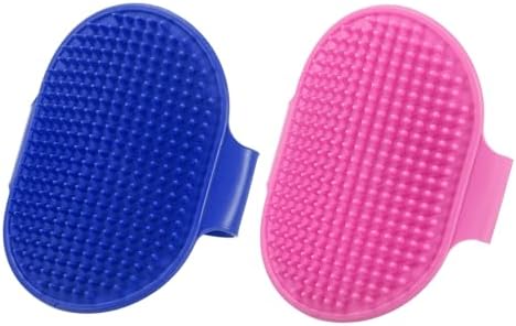 Dog Bath Brush, Silicone Pet Shampoo Brush with Adjustable Ring Handle Massage Scrubber Comb(2Pcs, Pink/Dark Blue), for Long Short Hair Dogs and Cats Bathing Cleaning Shampooing