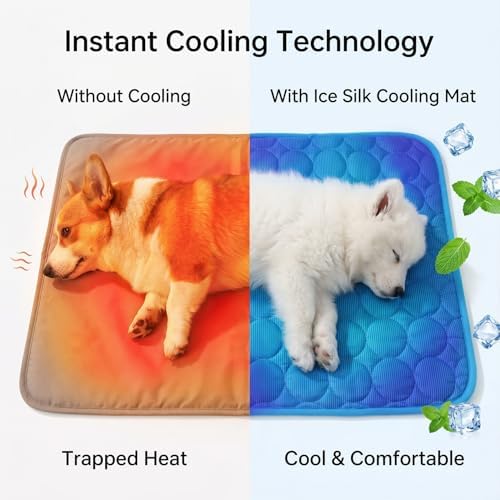 Cooling Mat for Dogs, Self-Cooling Ice Silk Dog Mat, Portable Washable Non-Slip Pet Cooling Pad for Indoor & Outdoor Summer Use, Breathable Dog Cooling Blanket for Large & Small Dogs (Gray, Medium)