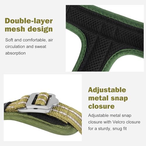 No Pull Dog Harness - Adjustable Reflective Dog Vest with Metal Snap, Soft Breathable Mesh No Choke Puppy Harness, Easy to Put on & Take Off (Green-XS)