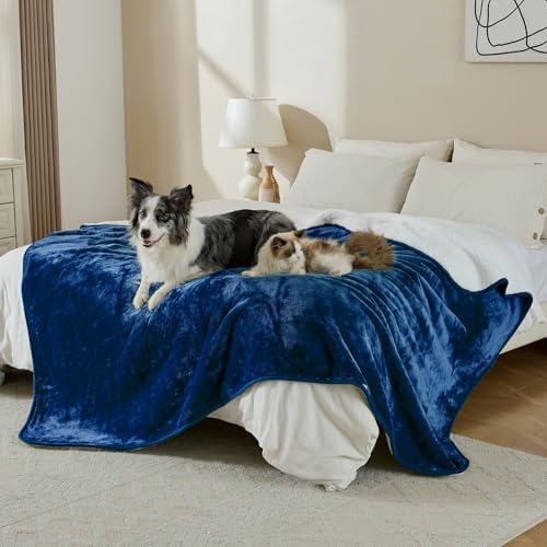 Soft Waterproof Blanket for Bed Couch Sofa, Navy Blue, 50x60 inches