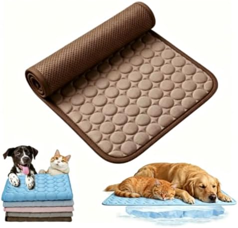 Dog Cooling Mat, Self-Cooling Pet Mat, Foldable Portable Ice Silk Self-Cooling Pet Cool Sleeping Pad, Washable Coolings Pad for Small, Medium, and Large Dogs Cats (Brown, X-Large)