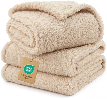 1 Pack 3 Calming Blankets Fluffy Premium Fleece Pet Blanket Soft Sherpa Throw for Dog Puppy Cat Beige Medium (30" x20'')