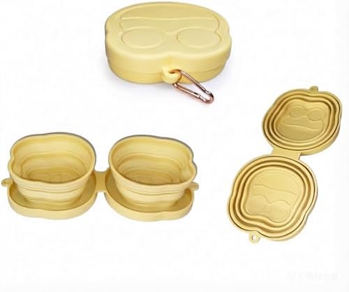 Portable Collapsible Dog Bowl, 2-in-1 Foldable Pet Feeding & Water Dish with Carabiner – Lightweight Travel Bowl for Dogs & Cats, Perfect for Walking, Hiking, Camping (Yellow)