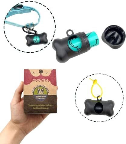 Dog Poop Pickup Bags Holder Dispenser with Standard-Sized Leak-Proof Scented Doggy Waste Bags and Carabiner with Safety Lock&Fastener Never Loose on Leash Lead Again (1 Holder 195 Bags, Black)