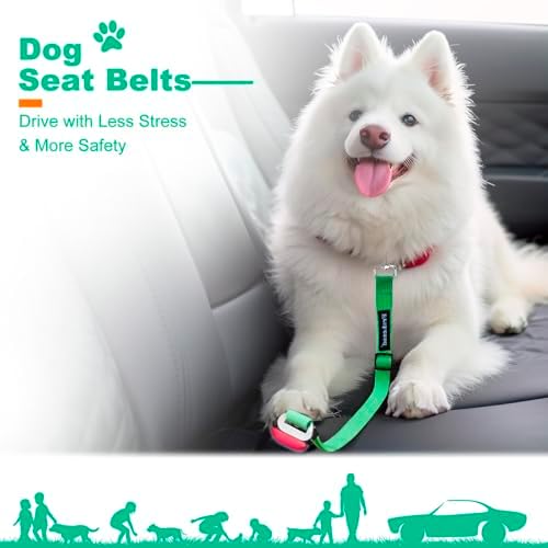 2 PCS Dog Seat Belt for Car Frskcssd Adjustable Dog Car Harness Heavy Duty Nylon Dogs Safety Seat Belt (Black+Green)