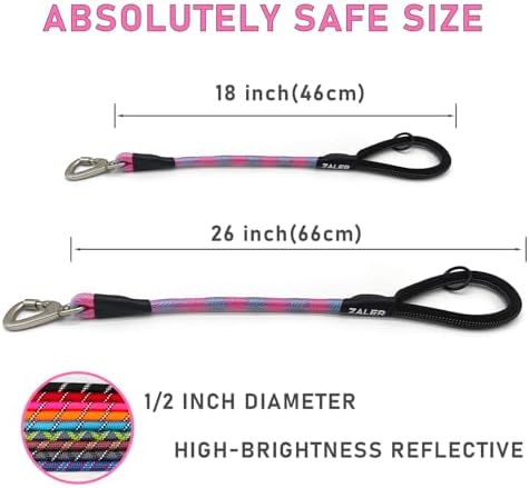 ZALER Short Dog Leash, 18 Inches Rope Traffic Leashes for Dogs, Reflective Dog Lead with O-Ring, Heavy Duty Pet Leash for Large and Medium Dogs (18'' Blue Pink)