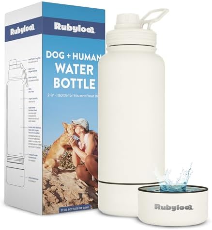 Rubyloo Dog Water Bottle with Detachable Bowl for Dog Lovers, Solid Cream