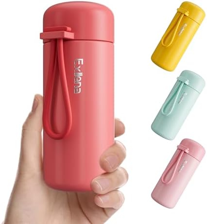 Exllena Mini Water Bottle 5oz, Small Insulated Water Bottle for Hot&Cold Drinks, Water Bottle Purse with Carry Handle - 100% Leakproof Perfect for School, Travel...(Coral Red)