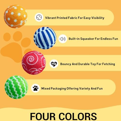 AMA SPORT Squeaky Tennis Balls for Dogs 4 Pack 2.5" Squeaky Tennis Balls for New Puppy Small Medium Dog Toys for Fetch, Exercise, Outdoor Play