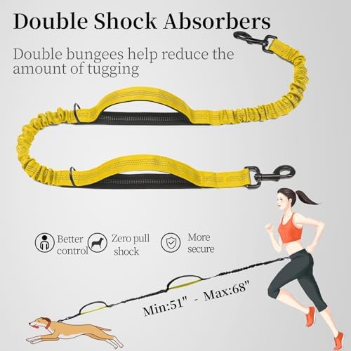 iYoShop Hands Free Dog Leash with Zipper Pouch, Large, 25-120 lbs, Yellow