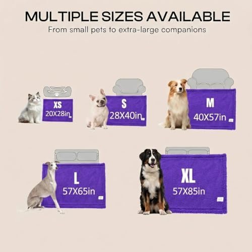 Purple Waterproof Pet Calming Blanket for Dogs Fluffy Dog Bed Cover Puppy Pets Blankets Leakproof Sofa Couch Washable Cover Doggie Cat Fluffy Lavender Mats for Warm-Purple,L-65x57in