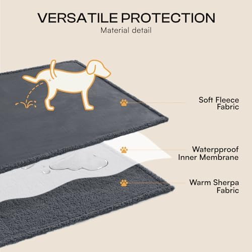 Luciphia Waterproof Pet Blanket, Liquid Pee Proof Dog Blanket for Sofa Bed Couch, Reversible Sherpa Fleece Furniture Protector Cover for Small Medium Large Dogs Cats, Dark Gray Large（65" x 57"）