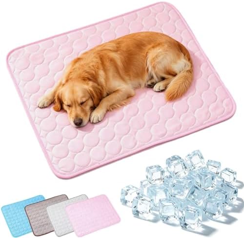 Dog Cooling Mat, Foldable & Washable Portable Pet Coolings Pad for Dogs & Cats Sleeping Mat for Home & Outdoor, Soft Ice Silk Pet Self-Chill Pad, Portable Dog Cool Bed，Pink：XXL