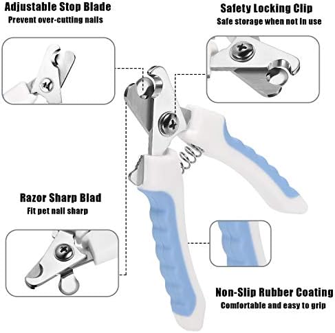 Mudder 4 Pieces Dog Nail Clippers Kit Dog Cat Pets Nail Clippers and Trimmers with Safety Guard to Avoid Over Cutting for Large Small Animals Pet Grooming (Blue and White)
