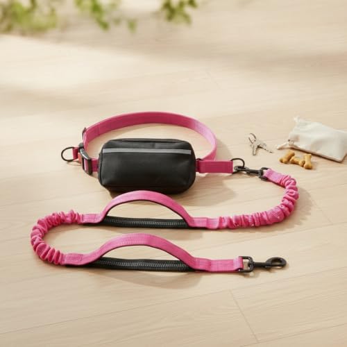 Hands-Free Dog Leash with Waist Pack, Shock-Absorbing Bungee Running Leash for Jogging and Hiking, Adjustable Polyester Belt with Storage Pouch (1 PC)