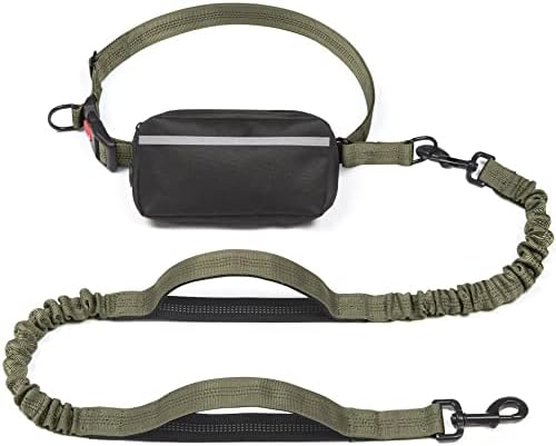 iYoShop Hands Free Dog Leash with Zipper Pouch, Medium, Military Green