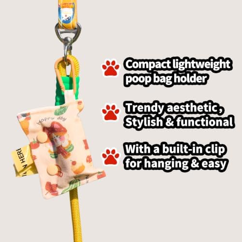Cute Cartoon Pattern Fabric Dog Poop Bag Holder - Portable Leash - Attached Clip, Quick Access Dog Walking Essential, Includes 8 Rolls (120pcs Bags, Beige Food Print))