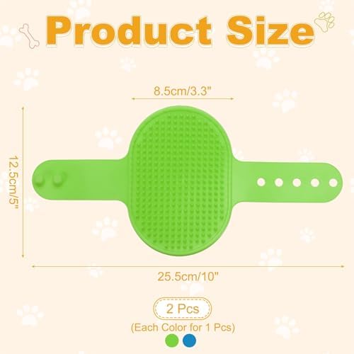 Dog Bath Brush, Silicone Pet Shampoo Brush with Adjustable Ring Handle Massage Scrubber Comb(2Pcs, Blue/Green), for Long Short Hair Dogs and Cats Bathing Cleaning Shampooing