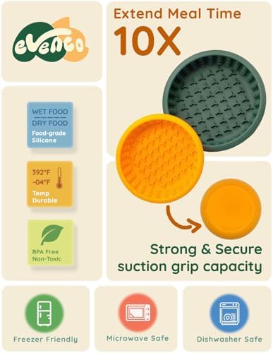 Dog Lick Bowl 2PCS, Silicone Lick mat with Non-Slip Suction Base, Freeze-Friendly Slow Feeder Bowl for Dog Enrichment, Small Orange & Medium Dark Green (5.7" x 1.95" & 6.9" x 2.35")