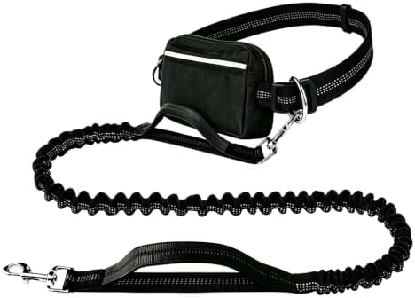 Hands Free Dog Leash, Shock Absorbing Waist Belt for Walking (Black)