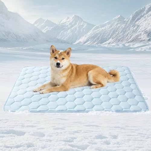 Dog Cooling Mat for Large Dogs,Washable Self Cooling Pet Pad with Non Slip Bottom,Portable Ice Silk Cooling Bed for Medium Large Dogs,Foldable Cooling Blanket for Indoor Outdoor Crate Use(Blue,XXL）