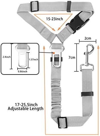 YAOHDAO Dog Seat Belt Harness for Car, Restraint Adjustable with Elastic Bungee Buffer Headrest for Vehicle, 360° Swivel Carabiner Nylon Pet Safety Seat Belts Heavy Duty Car Harness for Dogs (Grey)